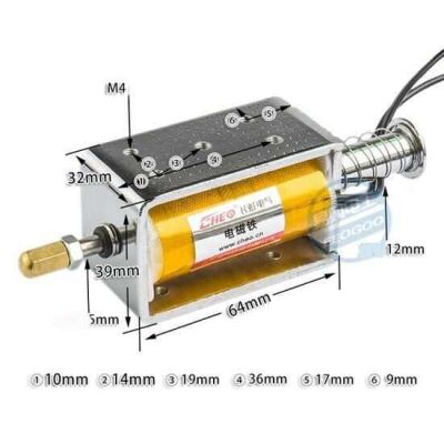 220V AC 2kg İtmeli Güçlü Selenoid Bobin - 34mm Strok