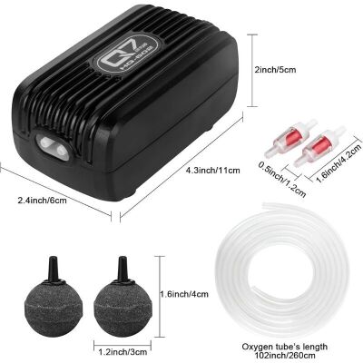 220V AC Çift Çıkış Dalgıç Akvaryum Hava Pompası (Air Pump) HQ-602, 3W, 2x2.5L/d