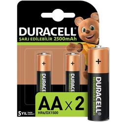 Duracell AA Şarj Edilebilir (Şarjlı) Pil - 1.2V, 2500mAh, HR6, DX1500, 2li - Thumbnail