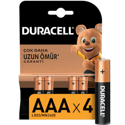 Duracell AAA Alkalin 1.5V İnce Kalem Pil - LR03, MN2400, 4lü