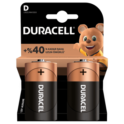 Duracell D Size Büyük Boy 1,5V Alkalin Pil - LR20, MN1300 , 2li