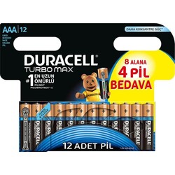 Duracell - Duracell Turbo Max AAA İnce Alkalin Kalem Pil, 1.5v, LR03, Powercheck, 12li