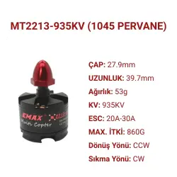 Emax MT2213 935KV Fırçasız Multikopter Motoru CCW ve Pervane Seti - Thumbnail