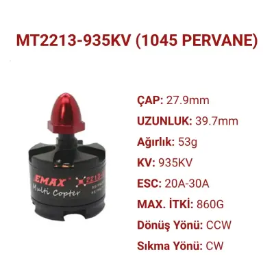 Emax MT2213 935KV Fırçasız Multikopter Motoru CCW ve Pervane Seti