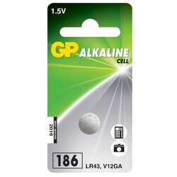 GP - GP LR43 186 Alkalin Düğme Pil - 1.5V, V12GA, 1 adet  GP - GP LR43 186 Alkalin Düğme Pil - 1.5V, V12GA, 1 adet
