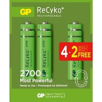 GP ReCyko+ 2700 Series AA Şarjlı Kalem Pil - 270AAHC, 1.2V, 2600mAh, 6 lı