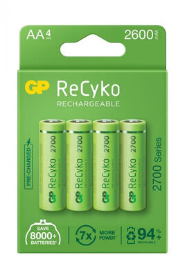 GP ReCyko Rechargeable 2700 Series 1.2V AA Şarjlı Kalem Pil - 2600mAh, 4lü