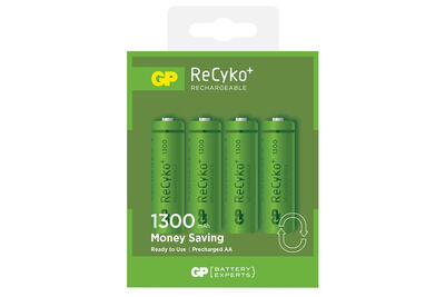 GP ReCyko+ 1300 Series Şarjlı AA Kalem Pil - 130AAHC, 1.2V, 1300mAh, 4lü