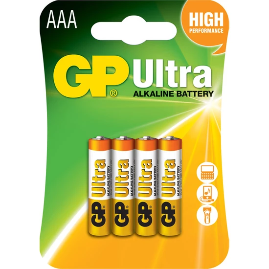 GP Ultra Alkalin AAA İnce Kalem Pil - 1.5V, LR03, 4 lü