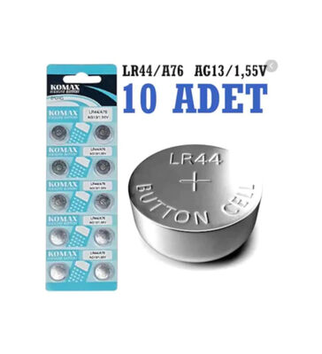 Komax LR44 Buton (Düğme) Pil - 1.55V, A76, AG13, 10 lu