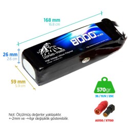 Leopard Power 22.2V 6S Lityum Polimer Lipo UAV & Multirotor Dron Bataryası - 16000mAh, 25C, XT 150 Plug - Thumbnail