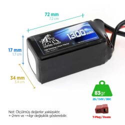 Leopard Power 2S 7.4V Lipo (Li-Po) Lityum Polimer Batarya - 1300mAh, 30C, T Plug - Thumbnail