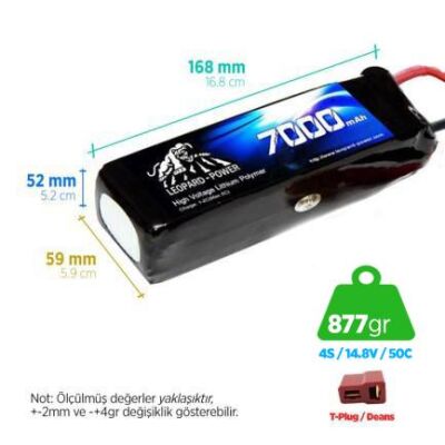 Leopard Power 7S 14.8V Lipo (Li-Po) Lityum Polimer Batarya - 7000mAh, 50C, T Plug