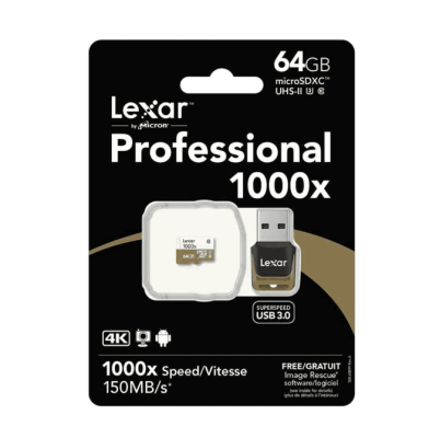 Lexar 64GB microSDXC 1000X 150Mb/sn UHS-II 4K + USB 3.0 Kart Okuyucu Class10 U3 (LSDMI64GCBEU1000R) Hafıza Kartı