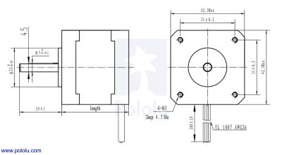 NEMA 17 Step Motor: Bipolar, 200 Adım, 42×38mm, 2.8V, PL-2267 (SY42STH38-1684A)