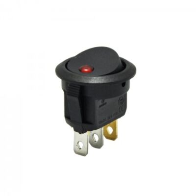 Nokta Işıklı Yuvarlak Anahtar - Siyah, 20mm, 12V, 3p