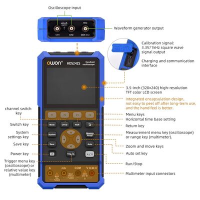 Owon HDS242S 40 MHz El Tipi Osiloskop, Multimetre & Sinyal Jeneratörü - 2Ch