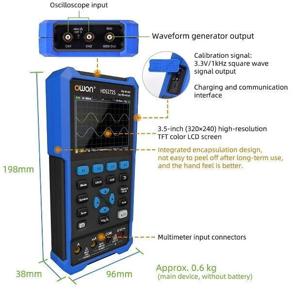 Owon HDS272S 70 MHz El Tipi Osiloskop, Multimetre & Sinyal Jeneratörü, 2Ch