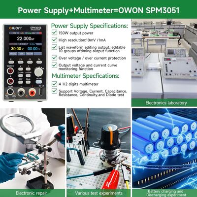 Owon SPM3051 2 in 1 DC Güç Kaynağı (ve Multimetre) - 150W, 0-5A, 0-30V