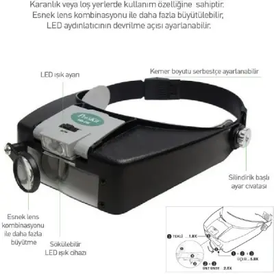 ProsKit MA-016 Kafa Tipi LED Işıklı Büyüteç