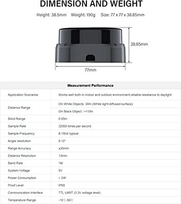 Slamtec RPLIDAR S2M1-L30 (S2) 360° DTOF Hassas Lidar | 30m, 32K, UART, 5V