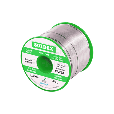 Soldex 1.5mm 500gr Gümüşlü Kurşunsuz Lehim Teli Sn96.5 Ag3.5 || 965155