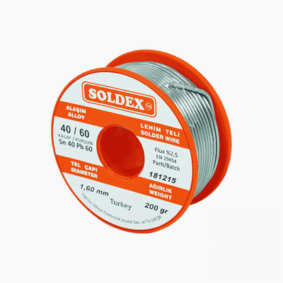 Soldex Kurşunlu Lehim Teli 1.6mm 200 Gr | Sn40 - Pb60 (40/60) | 401602
