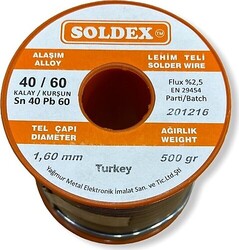 Soldex - Soldex Kurşunlu Lehim Teli 1.6mm 500Gr | Sn40 - Pb60 (40/60) | 401605 Soldex - Soldex Kurşunlu Lehim Teli 1.6mm 500Gr | Sn40 - Pb60 (40/60) | 401605