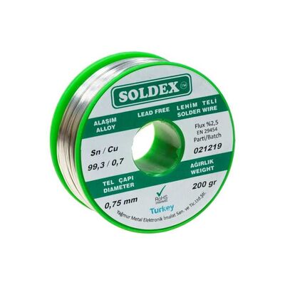 Soldex 0.75mm 200gr Kurşunsuz Lehim Teli - Sn99.3 Cu0.7 || 993072