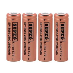SUPEX - Supex SP18650 Li-ion Şarj Edilebilir Başsız Pil, 2500mAh, 3.7V, 18650, 4 lü