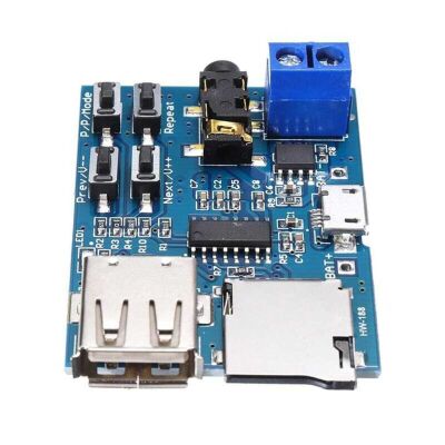 TF Kart ve USB Flash Disk Girişli WAV, MP3 Çalar Modül - 3W Amfi,