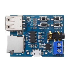 TF Kart ve USB Flash Disk Girişli WAV, MP3 Çalar Modül - 3W Amfi, - Thumbnail