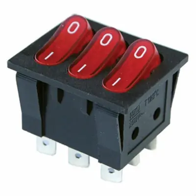 Üçlü Soba Anahtarı (Triple Rocker Switch) - Işıklı, Dar, IC-135, 9p